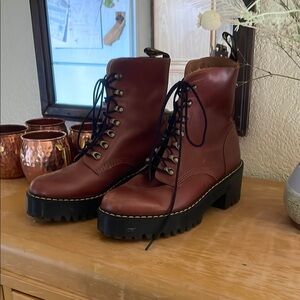 Dr. Martens Brown Combat Boots Rugged Leather worn one time